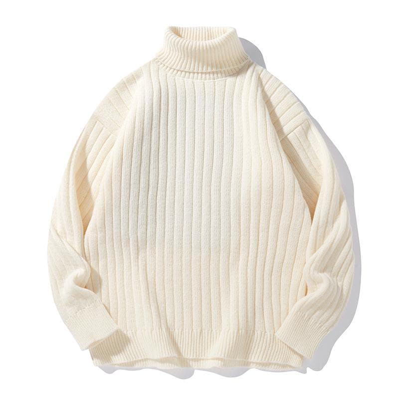 メンズ縦畝編みゆったりシルエットタートルネックセーター　M~2XL