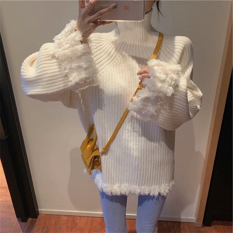 ダメージ加工タートルネックニットシャツ S〜L