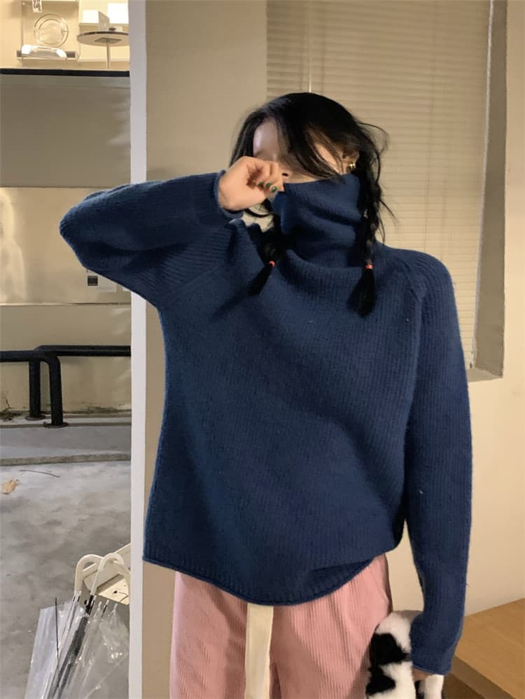 厚手タートルネックセーター ゆったりニット タートルネック　レディース　長袖