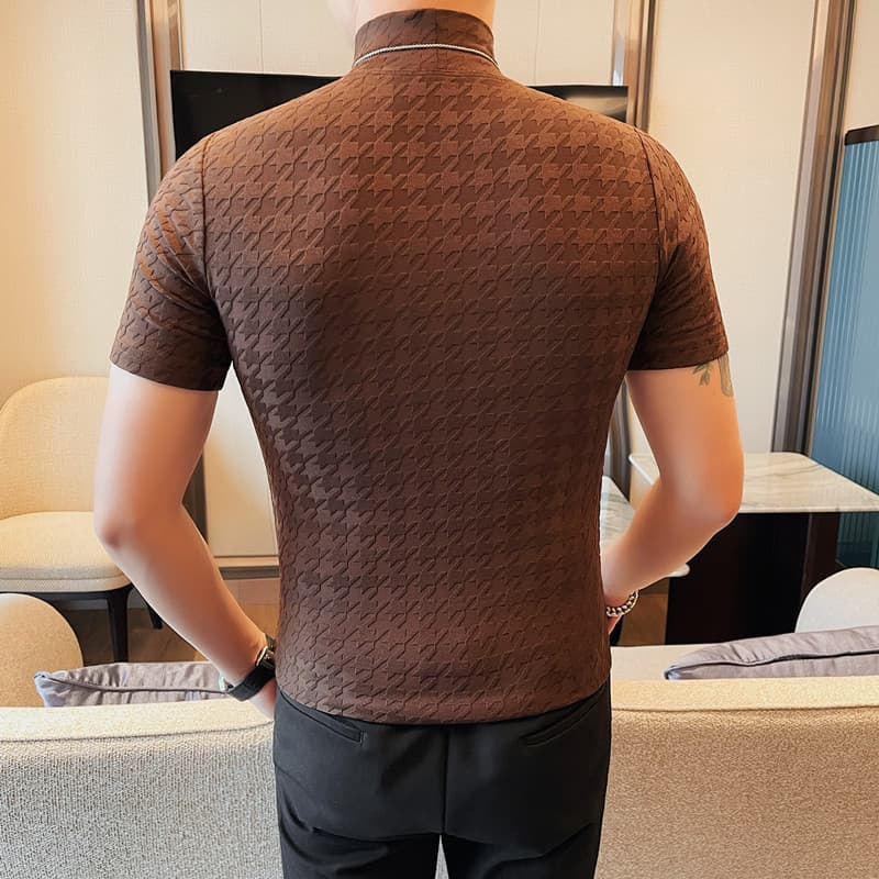 タートルネック メンズ　半袖　薄手 菱形模様入りインナーシャツ M〜4XL