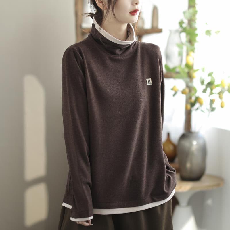 タートルネック　レディース　長袖　重ね着風 シンプル トップス　ぽっちゃり　大きいサイズ対応 L〜5XL