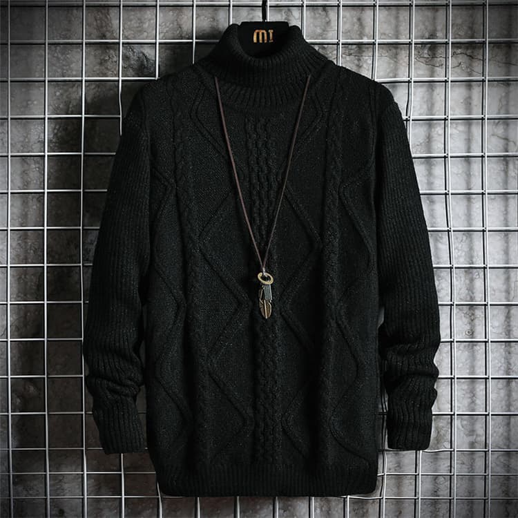 【メンズ タートルネック セーター】厚手ケーブル編みニット｜防寒×上品デザインの冬物トップス M〜3XL