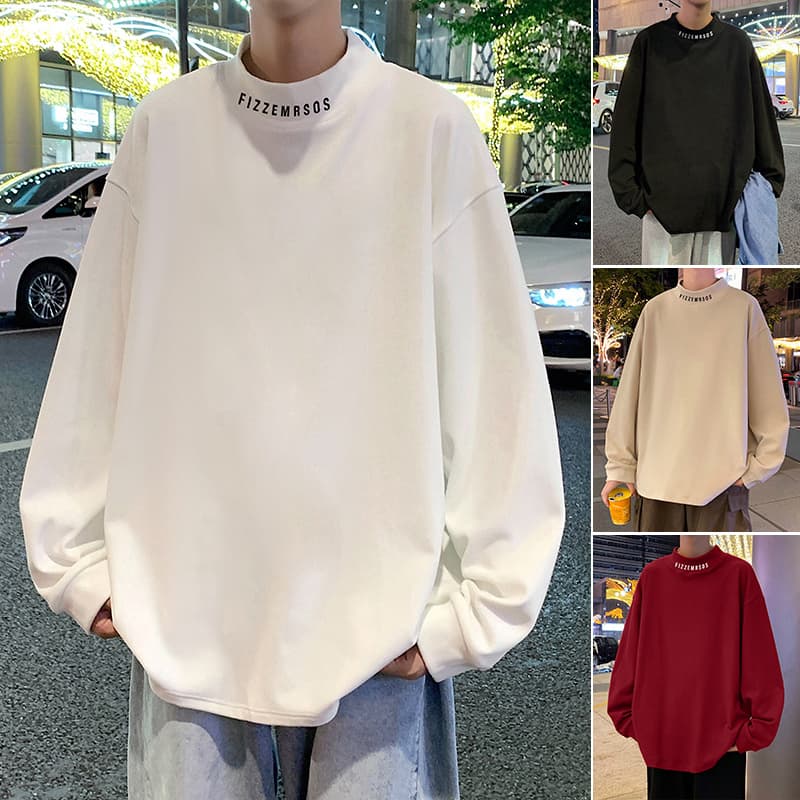 ハイネック メンズ　長袖　シンプルロゴスウェット　大きいサイズ　ぽっちゃり対応　春秋冬　M~5XL