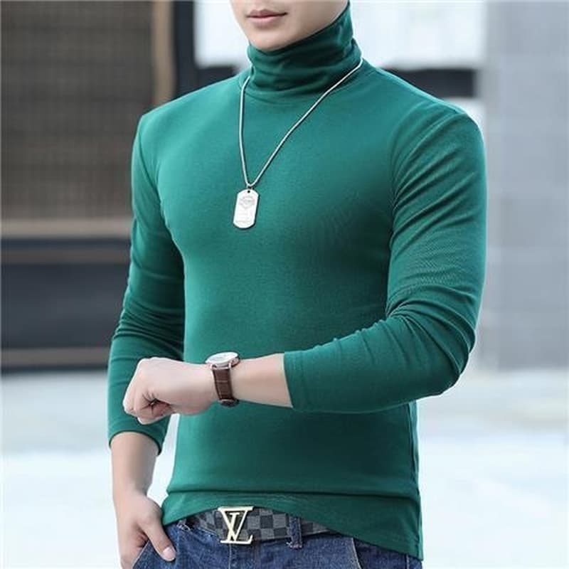 タートルネック　メンズ　長袖伸縮性抜群の薄手インナー　大きいサイズ　ぽっちゃり対応　XS~5XL