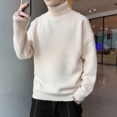 ゆったりシルエット無地タートルネックニットセーター