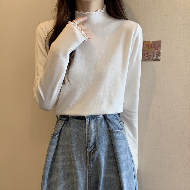 フリルネック長袖タートルネックインナー　レディース　M~2XL