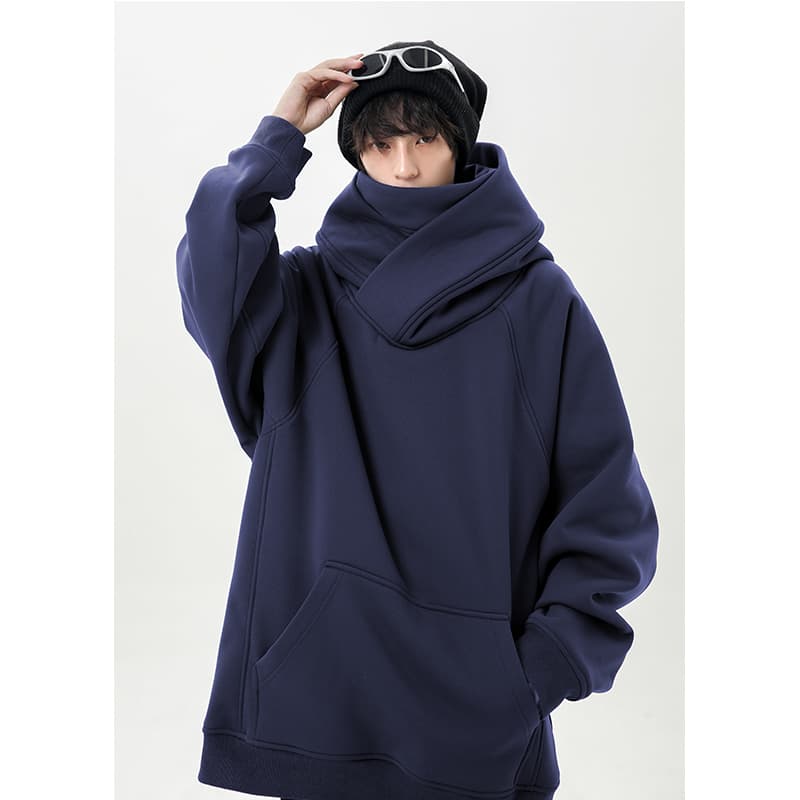 ボリュームネック裏起毛ゆったりパーカー　メンズ　S~3XL