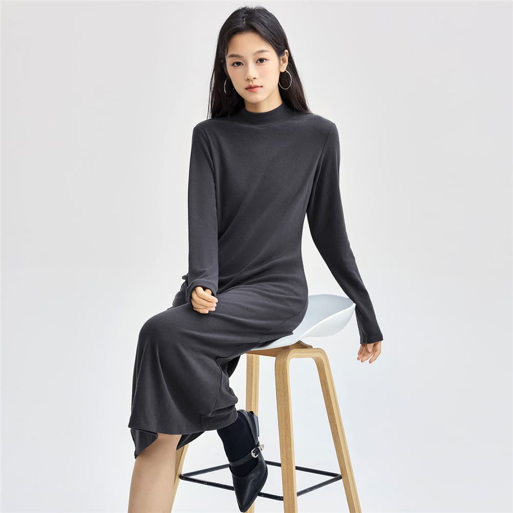 長袖タートルネックニットワンピース　レディース　S~XL