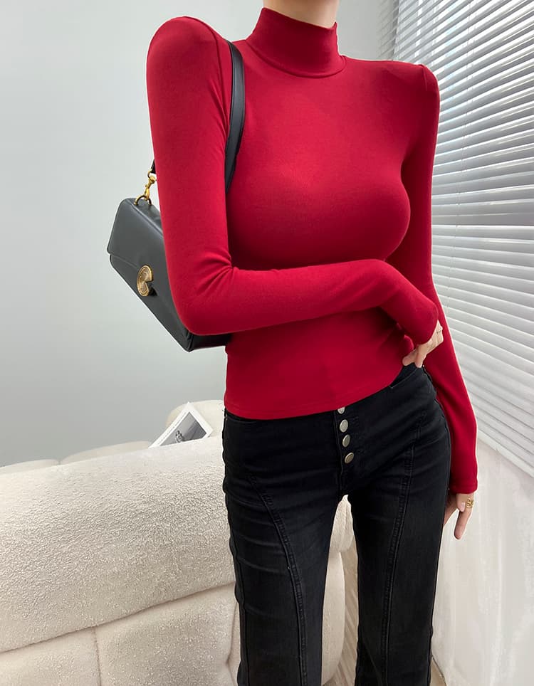 タートルネック　レディース　長袖　美シルエット 細身カットソー フリーサイズ