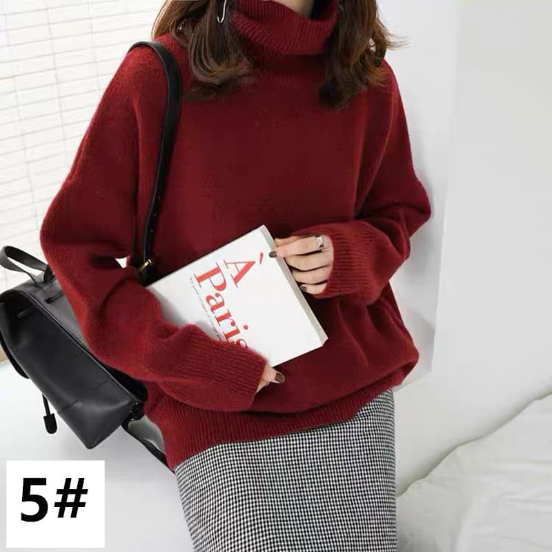 ゆったりシルエットニットタートルネックシャツ