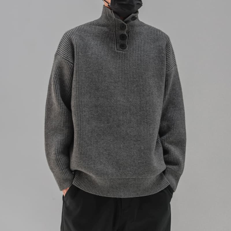 ボタン付きハイネック畦編みセーター　メンズ　M~3XL
