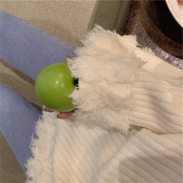 ダメージ加工タートルネックニットシャツ S〜L