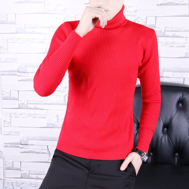 縦リブ編みタートルネックニットシャツ　メンズ　M~2XL