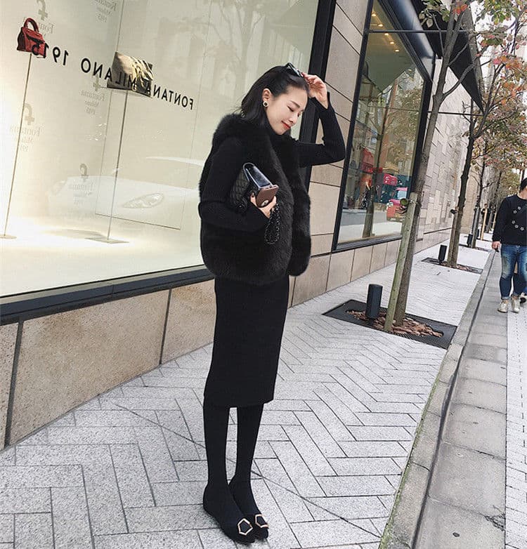【骨格ナチュラル】ニット ワンピース ロング丈 タートルネック 長袖 大人美人