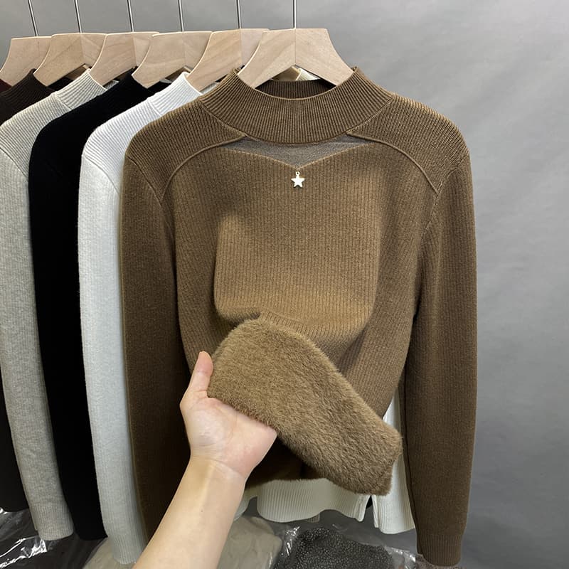 タートルネック レディース　長袖　ふわもこ星チャーム付きニット　春秋冬　S～XL
