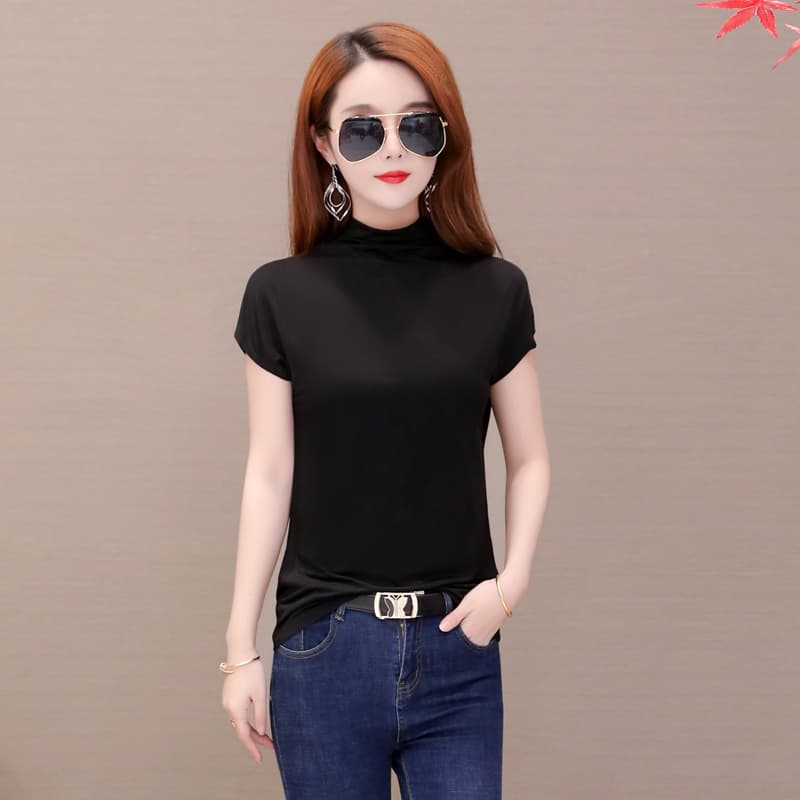 【骨格ストレート向け】半袖タートルネック レディース｜美シルエットカットソー　ぽっちゃり対応　大きいサイズ　M~5XL