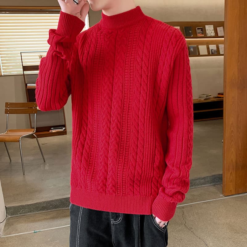 タートルネック　メンズ　長袖　伝統的な編み目セーター　大きいサイズ　ぽっちゃり対応　秋冬　M~5XL