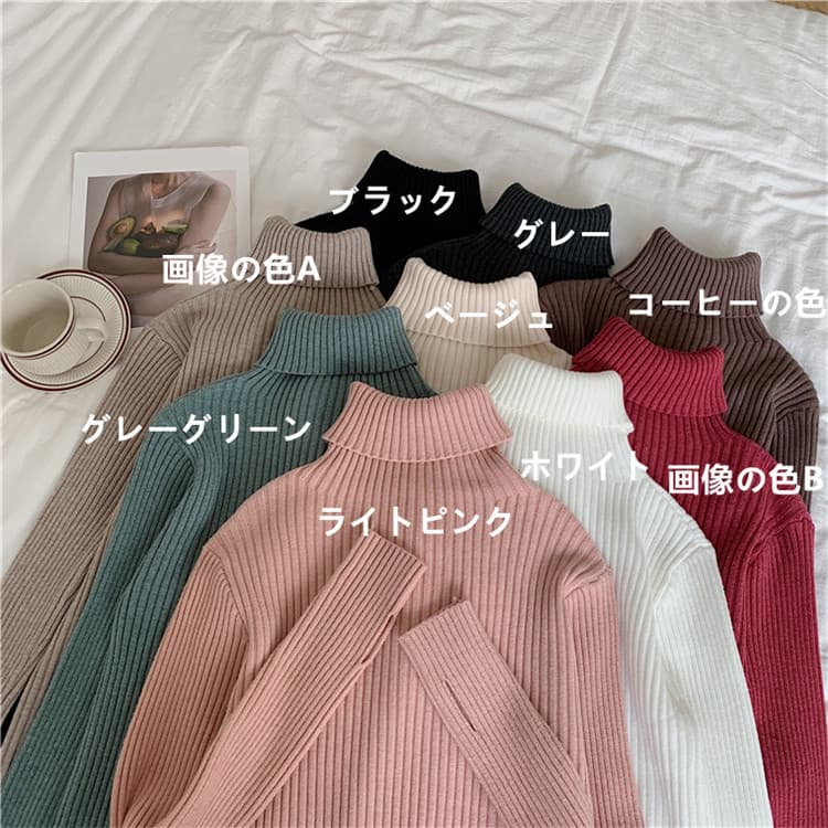 縦リブ編みゆったりシルエットタートルネックセーター