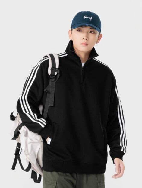 袖ライン入りハーフジップタートルネックトレーナー　メンズ　M〜3XL