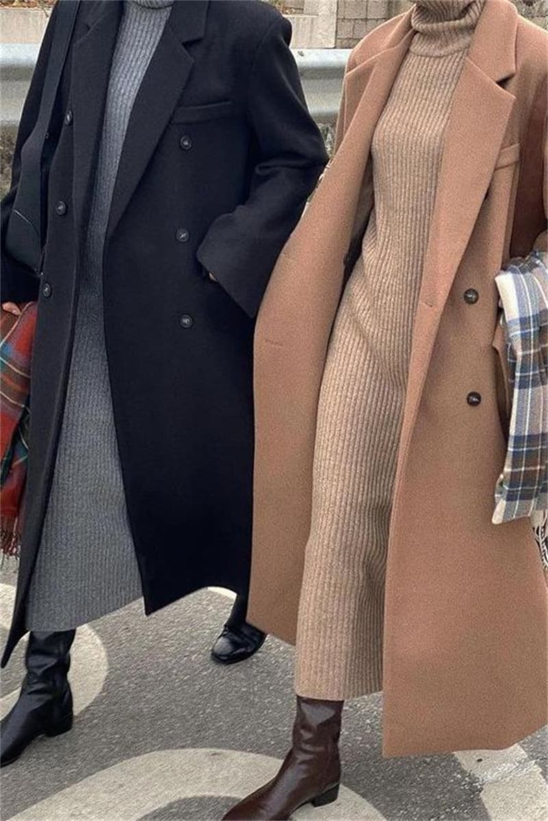 縦リブニットタートルネックロングワンピース