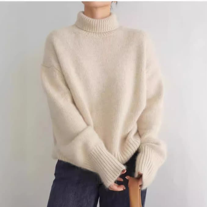 体型カバーゆったりニットタートルネックシャツ レディース　M XL