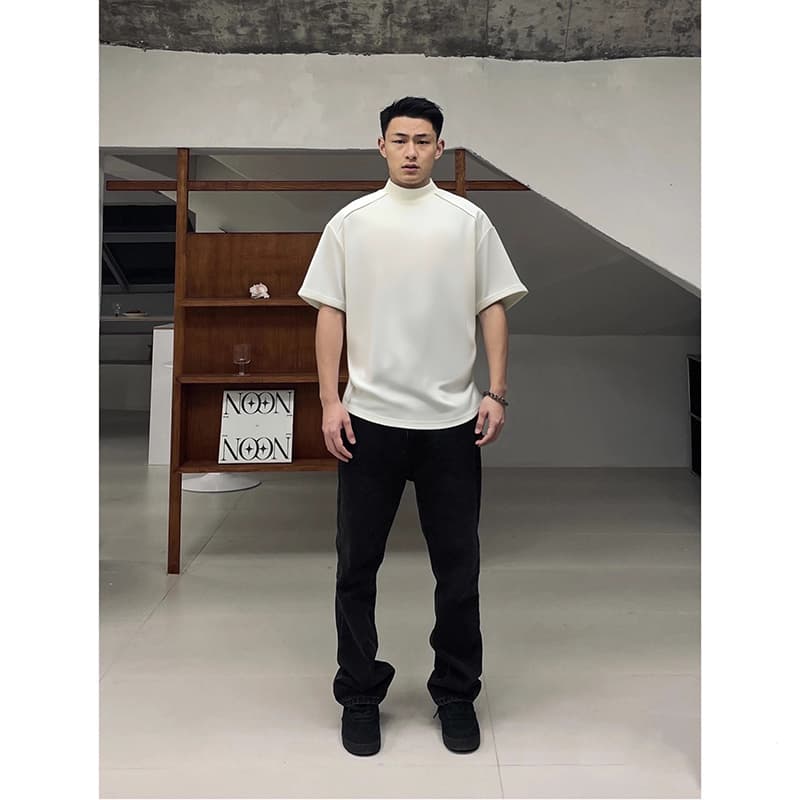 ハイネック半袖オーバーサイズタートルネックシャツ メンズ  M〜5XL
