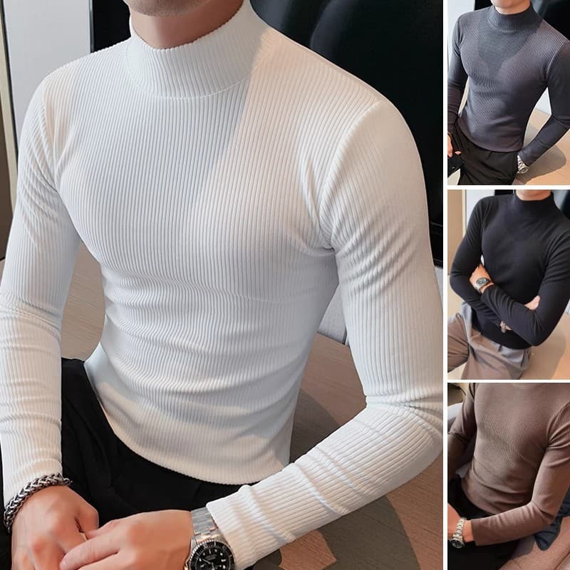 タートルネック メンズ　長袖　細リブ編み スリムフィット インナーシャツ　M〜5XL