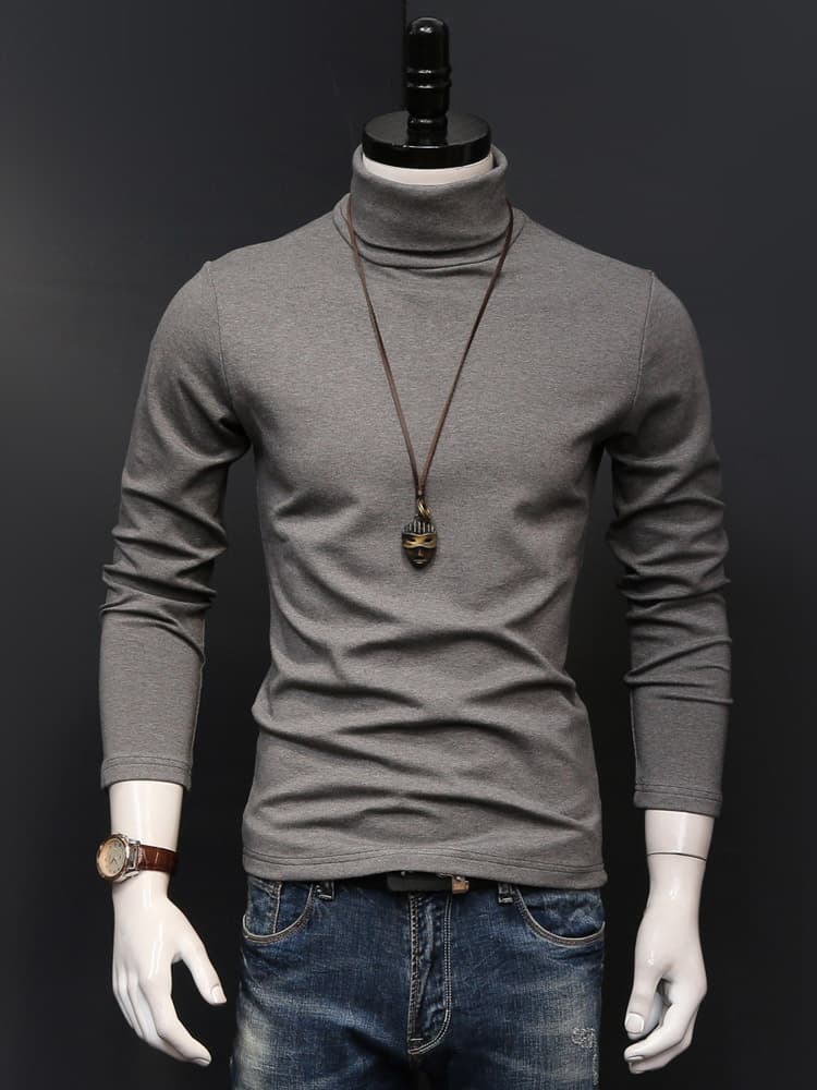 無地シンプル長袖タートルネックシャツ　大きいサイズ　ぽっちゃり対応　　S~4XL
