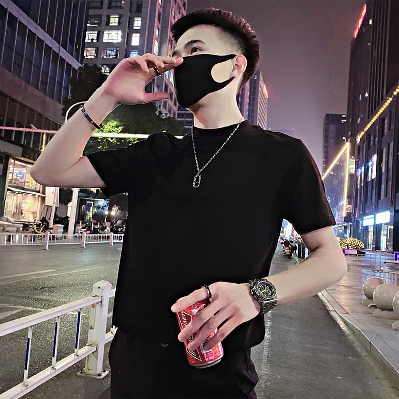 タートルネック 　メンズ　半袖　シンプル無地半袖カットソー M~3XL