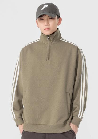 袖ライン入りハーフジップタートルネックトレーナー　メンズ　M〜3XL