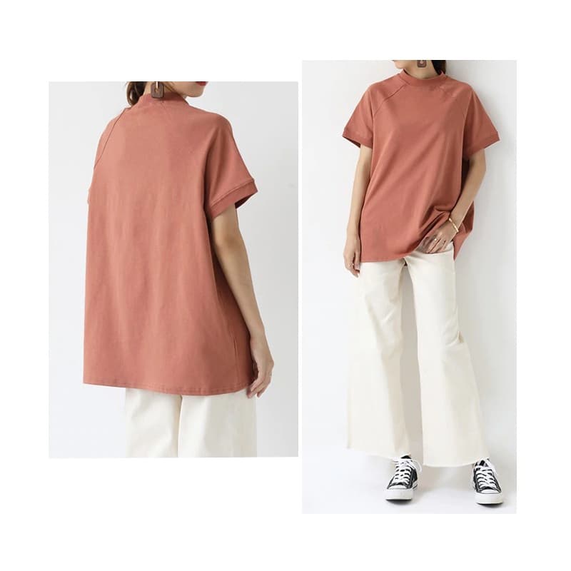 【骨格ナチュラル】ゆったりシルエット半袖タートルネックシャツ