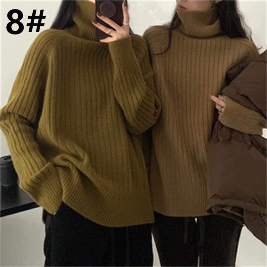 立体リブ編みゆったりタートルネックニット　レディース