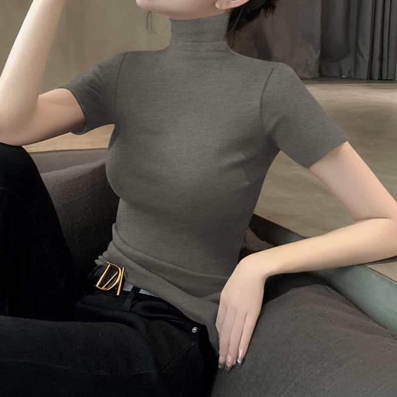 細見えシルエットの半袖ハイネック｜一枚でもインナーでも使える万能トップス　S〜2XL