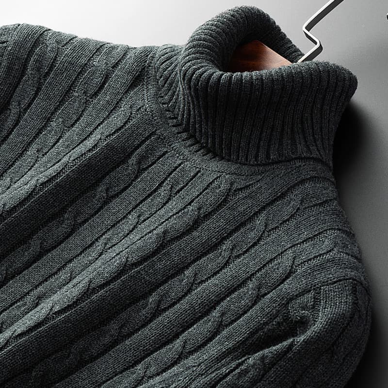 立体ケーブル編み上質タートルネックセーター　M〜3XL　メンズ　長袖