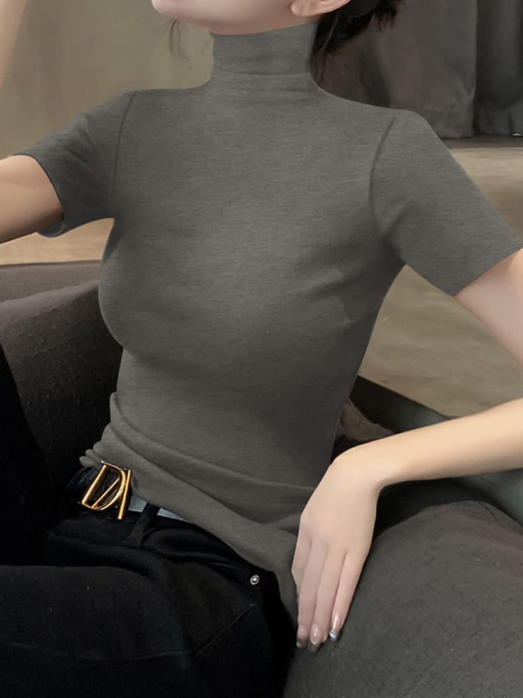 細見えシルエットの半袖ハイネック｜一枚でもインナーでも使える万能トップス　S〜2XL