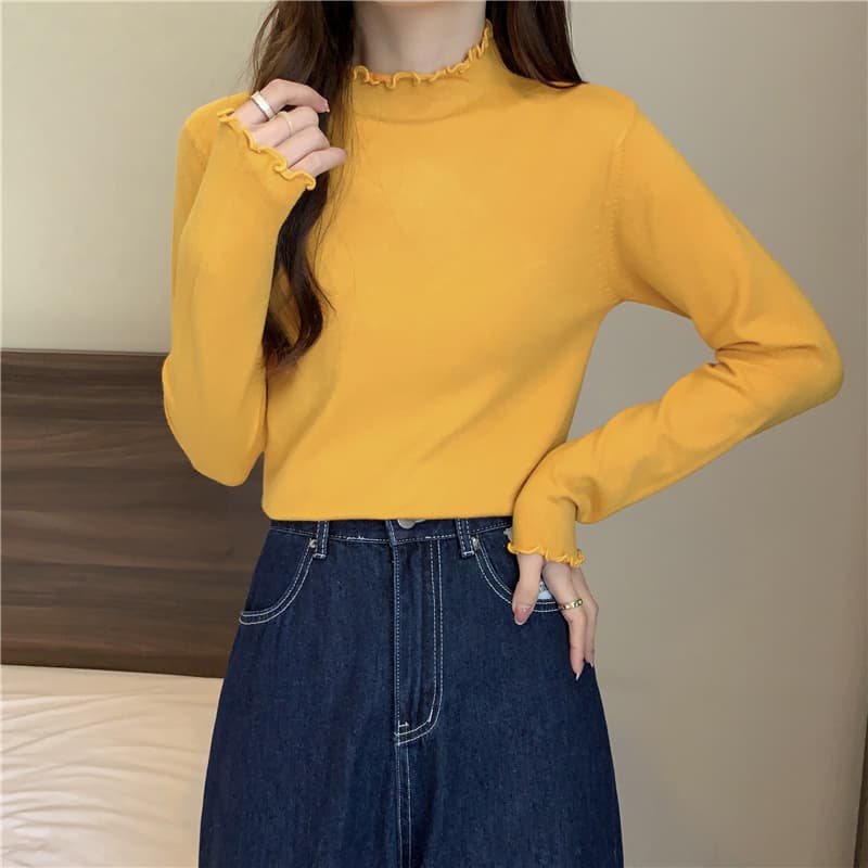 フリルネック長袖タートルネックインナー　レディース　M~2XL