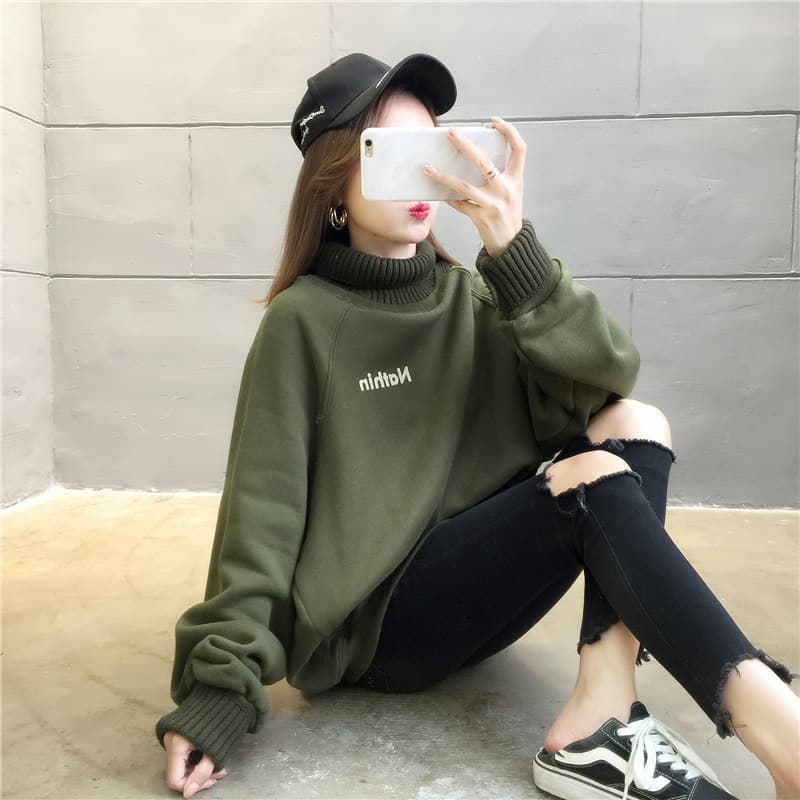 裏起毛ボリューム袖タートルネックシャツ