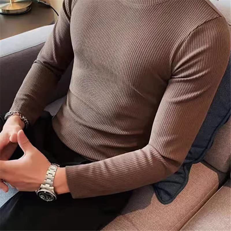 タートルネック メンズ　長袖　細リブ編み スリムフィット インナーシャツ　M〜5XL