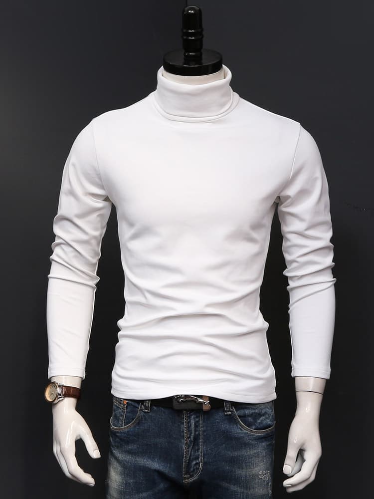 無地シンプル長袖タートルネックシャツ　大きいサイズ　ぽっちゃり対応　　S~4XL