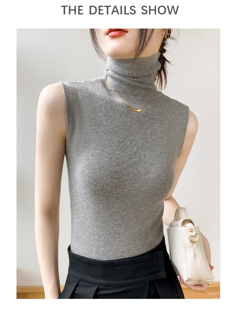リブ編みノースリーブタートルネックニット　インナー　レディース　S〜L