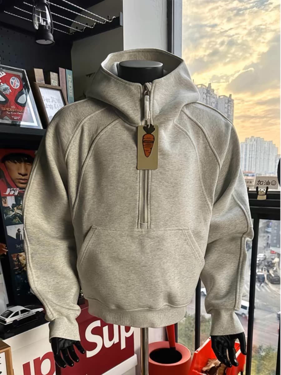 タートルネック  メンズ　長袖　肩革デザイン ハーフジップ パーカー M〜3XL