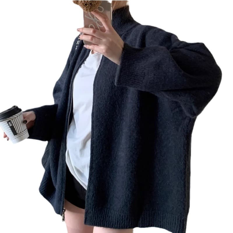 タートルネック ゆったりシルエットジップアップタートルネックカーディガン