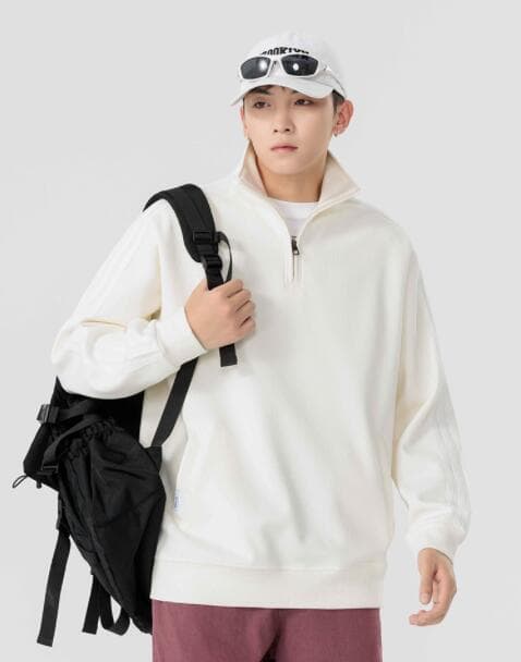 袖ライン入りハーフジップタートルネックトレーナー　メンズ　M〜3XL