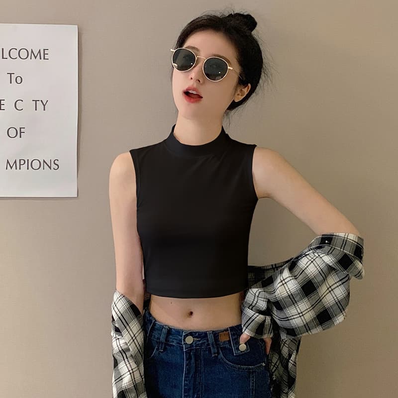 ノースリーブモックネッククロップド丈インナー　レディース　タートルネック　M~XXL