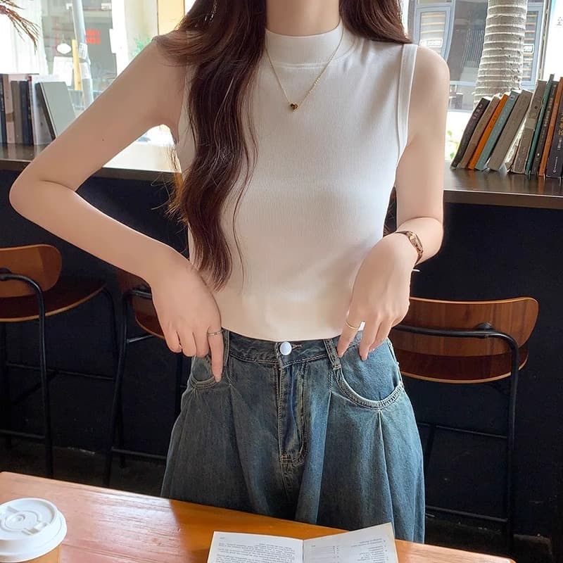 ノースリーブ すっきりフィットニット　タートルネック　レディース　  S～XL