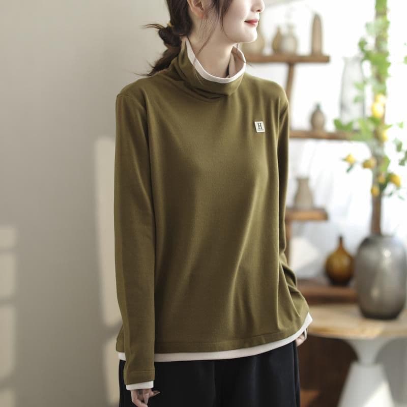 タートルネック　レディース　長袖　重ね着風 シンプル トップス　ぽっちゃり　大きいサイズ対応 L〜5XL