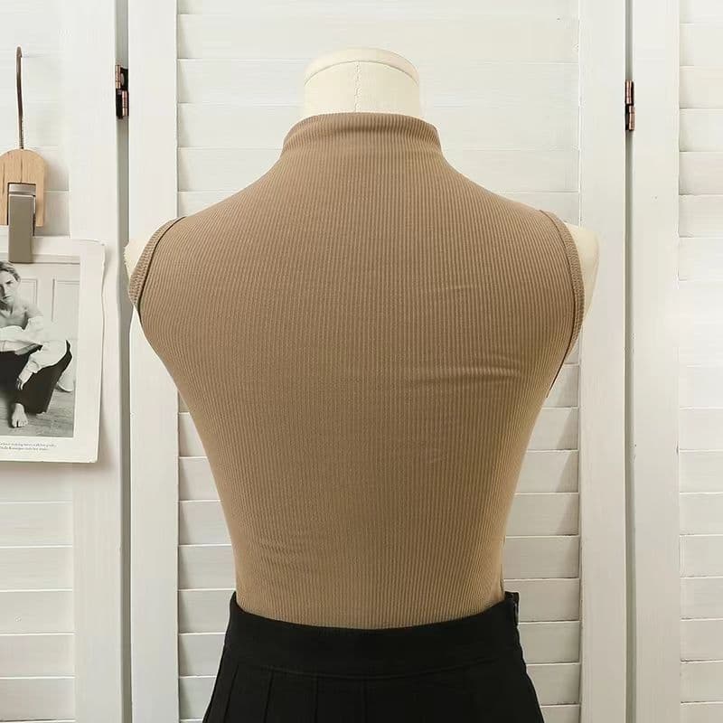 タートルネック　レディース　ノースリーブ　蓄熱保温リブ編みタートルネックインナー秋冬用肌着