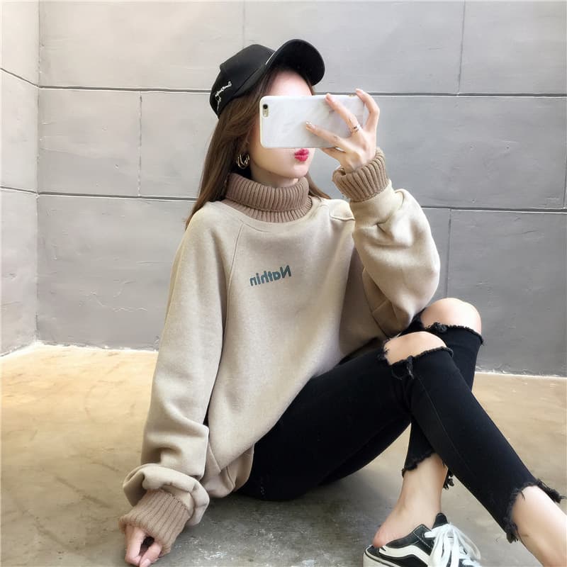 裏起毛ボリューム袖タートルネックシャツ