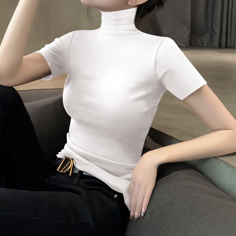 細見えシルエットの半袖ハイネック｜一枚でもインナーでも使える万能トップス　S〜2XL