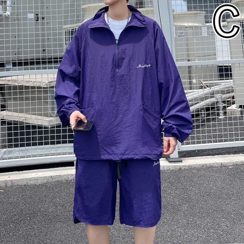 タートルネック　メンズ　長袖　 冷感素材ハーフジップシャツとショートパンツの上下セット M~3XL